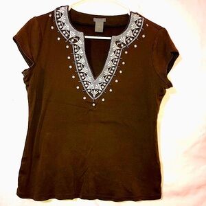 Ann Taylor Brown Embroidered Dress Women’s Top Size Medium